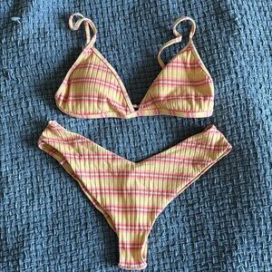 Billabong Yellow and Pink Plaid Bikini Set